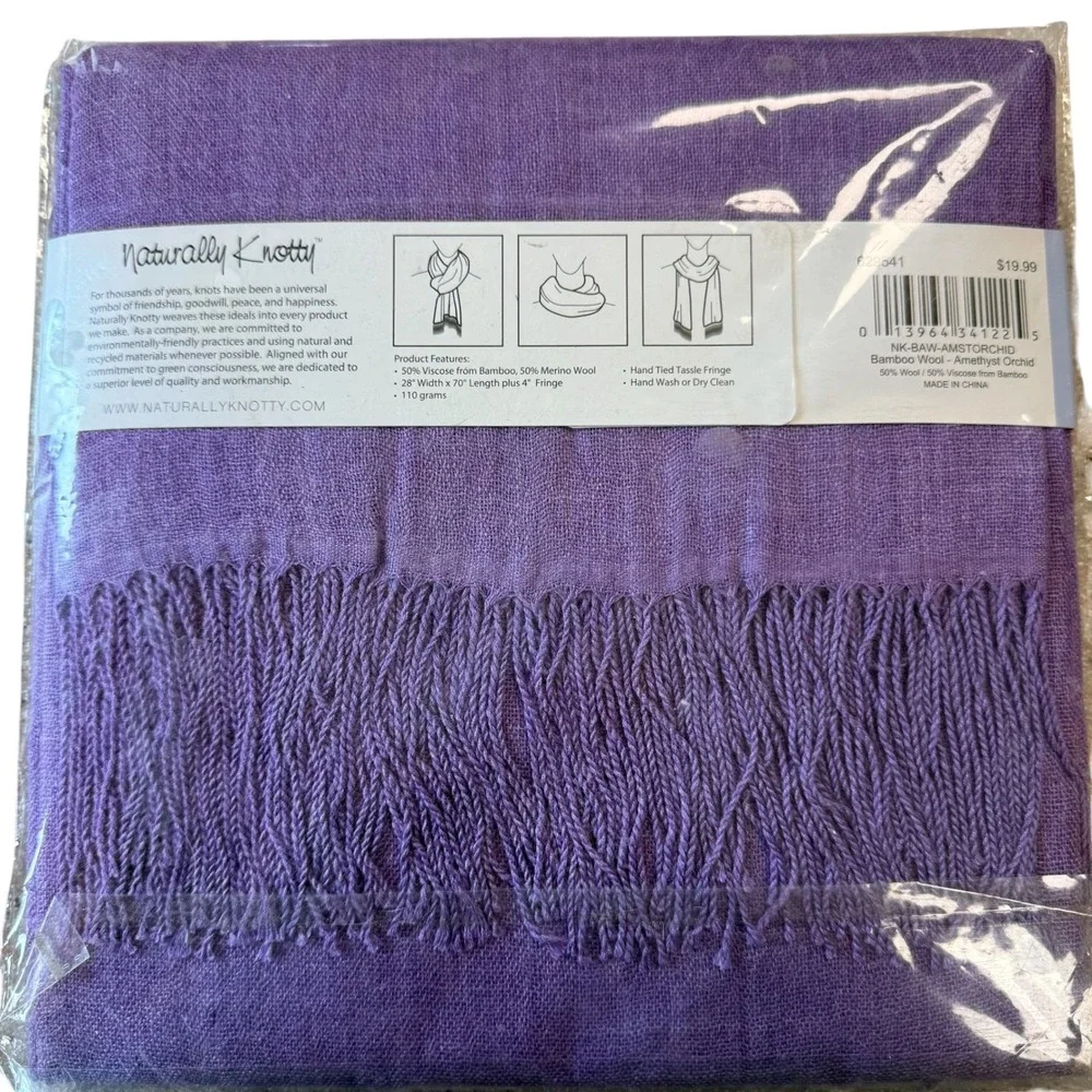 Naturally Knotty Bamboo Merino Wrap Amethyst Orchid NWT Sustainable Soft Shawl
